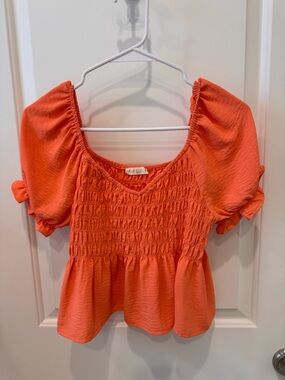 ILLA ILLA Coral Smocked Peplum Puff Sleeve Top